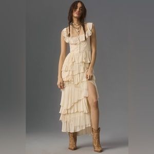 NWT By Anthropologie Corset Tiered Lace Ruffle Dress